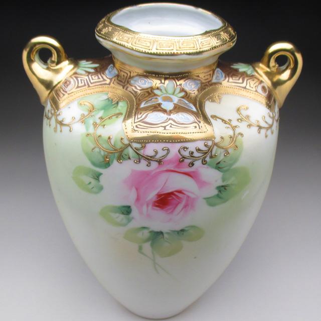 ノリタケ オールドノリタケ 金盛り薔薇絵 花瓶 25cm : アンティーク