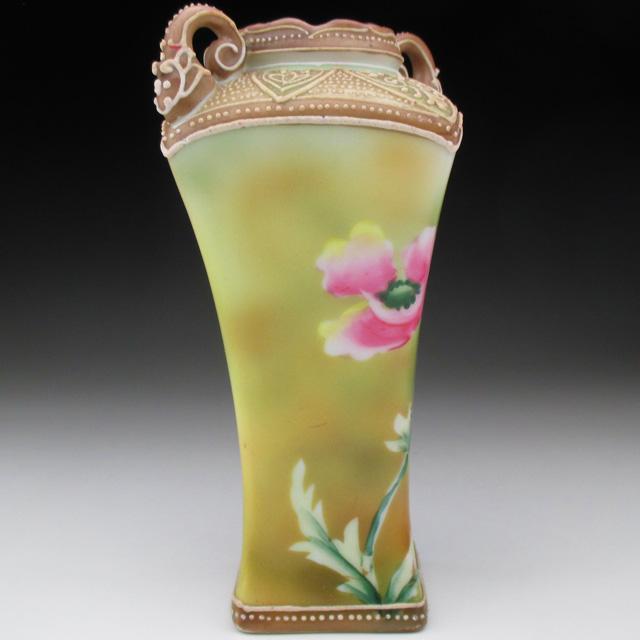 ノリタケ オールドノリタケ 盛り上げ芥子絵 花瓶 : アンティーク陶磁器