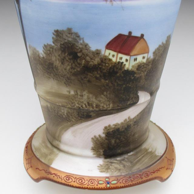 ノリタケ オールドノリタケ 夕焼湖畔風景絵 花瓶 27cm : アンティーク