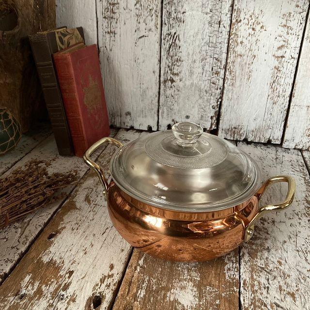 VINTAGE ヴィンテージ 未使用 純銅 両手鍋 18cm 鉄の取っ手 銅鍋