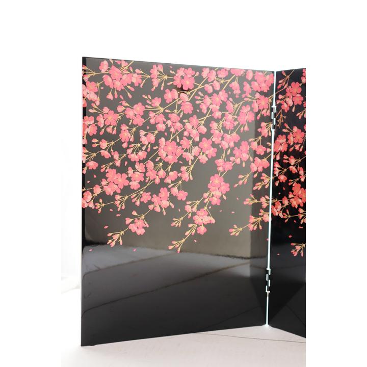 屏風 しだれ桜 黒 漆器 会津塗りミニ屏風 びょうぶ しだれざくら 桜