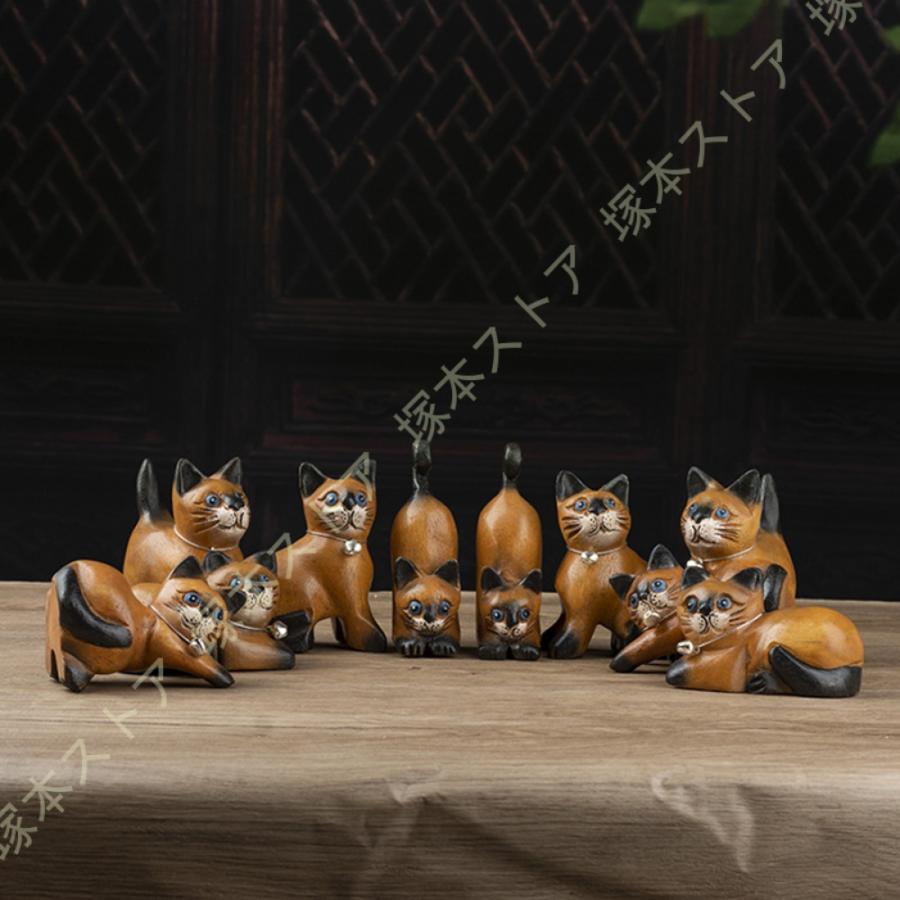 木彫りの置物 天然木 木彫り 置物 アニマル かわいい 猫 ねこ ネコ