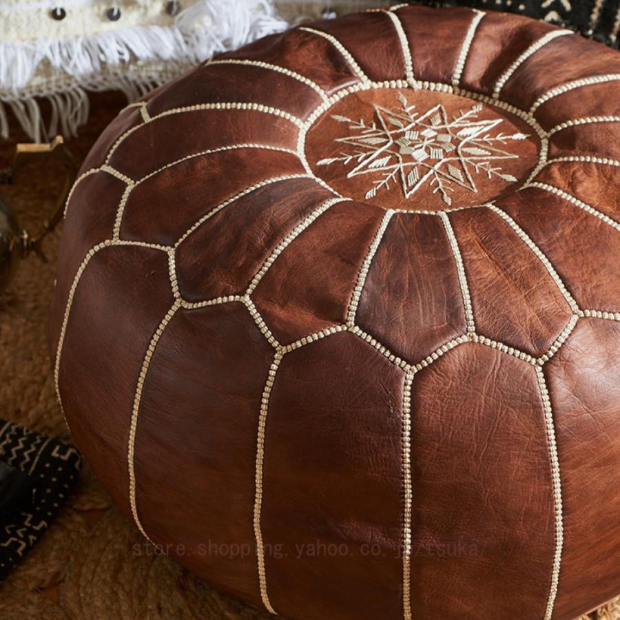 モロッコ プフ パイピング(大) オットマン 本革 天然山羊革 レザー