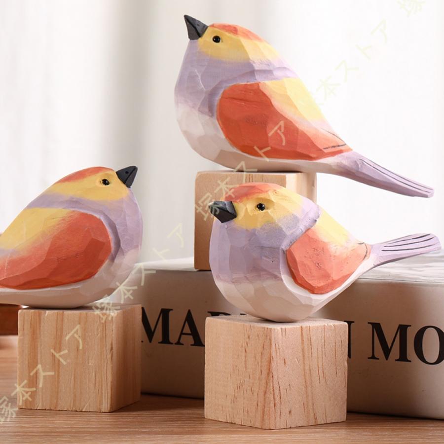 鳥の彫刻 木製 オシャレ 北欧風 置物 バード トリ 木製鳥 木製オブジェ