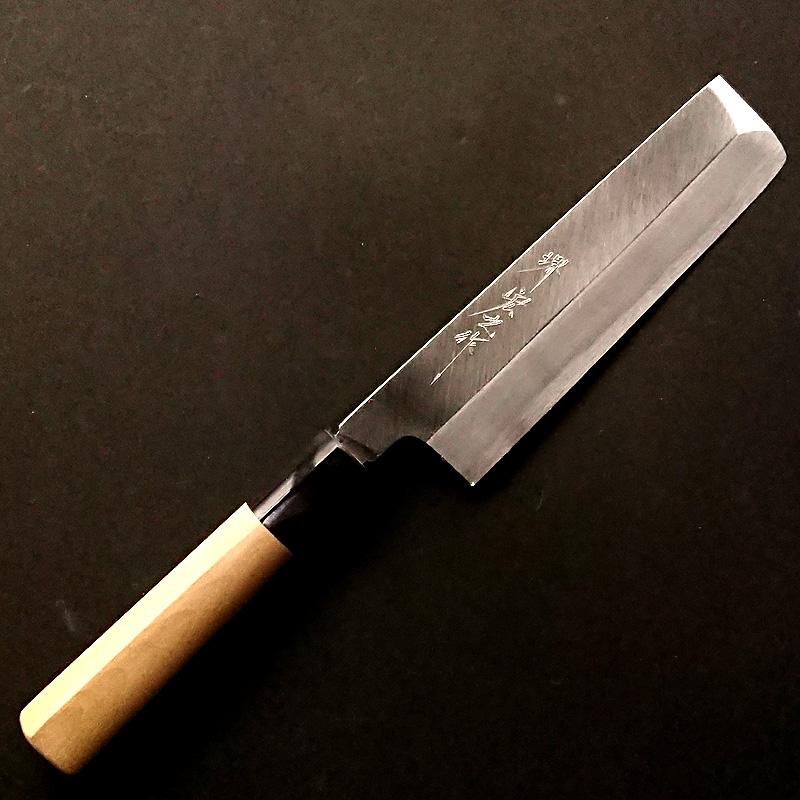 堺宏之作 白鋼 霞仕上げ 水牛桂柄 薄刃包丁 165mm(5寸5分) 日本製 堺市