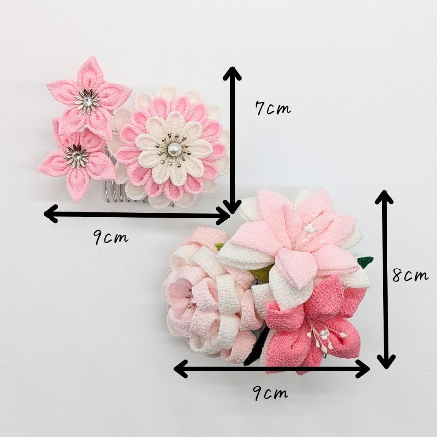 つまみ細工 髪飾り 和装 成人式 七五三 浴衣 卒業式 コーム ピンク 白