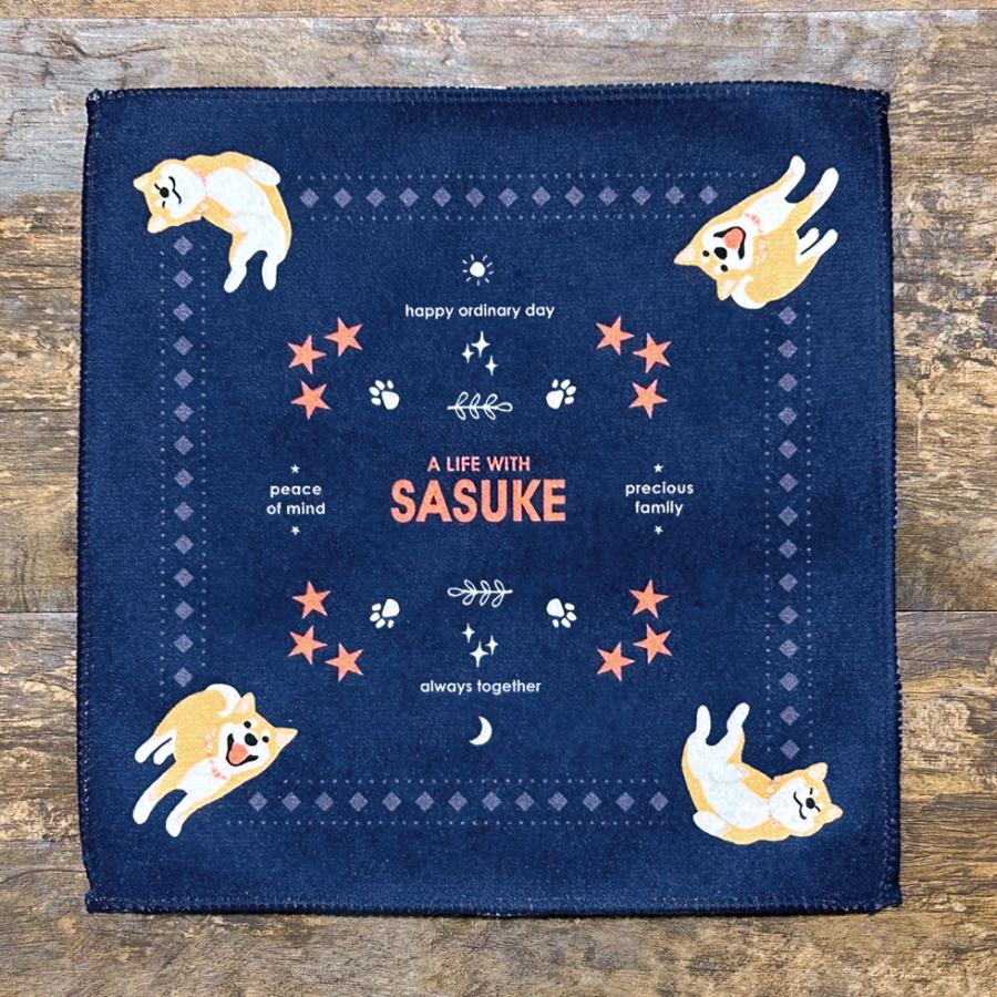 柴犬グッズ ハンカチ タオル 名入れ バンダナ風 リピート 赤柴 黒柴 犬