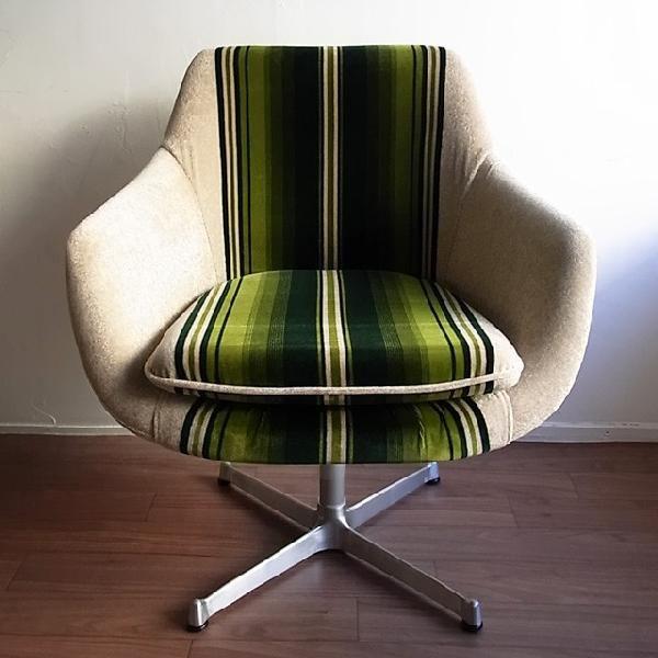 1人掛け レトロ チェア モケット グリーン ・ ストライプ : UNIROYAL