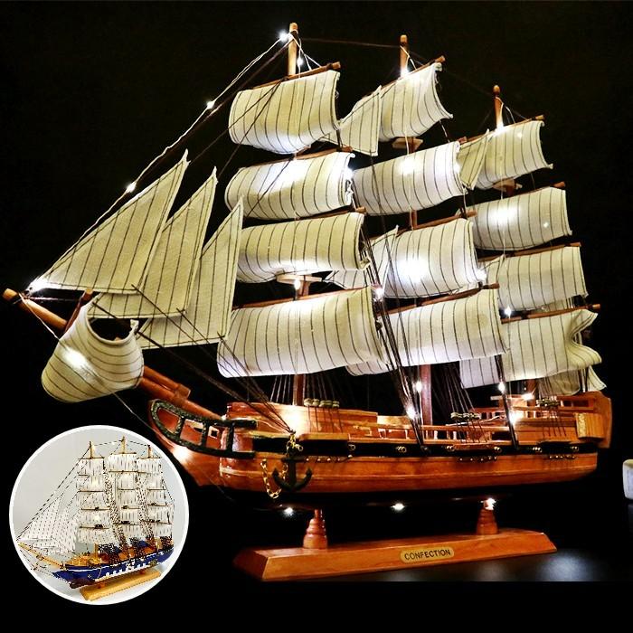 55cm 木製 帆船 模型 木造 船モデル ハンドメイド DIY 卓上 船 置物
