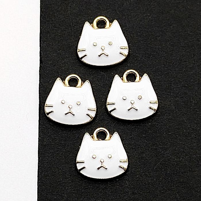 猫チャーム 約10mm×11mm 4個 ネコモチーフ 白猫 エナメルカラー