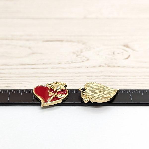 チャーム ハート 赤 薔薇 14mm 2個 ローズ レッド うさぎの素材屋さん