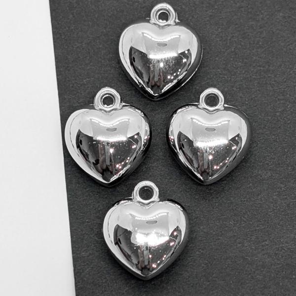 チャーム ハート 17mm 4個 ロジウム色 シルバー色系 ぷっくり 立体