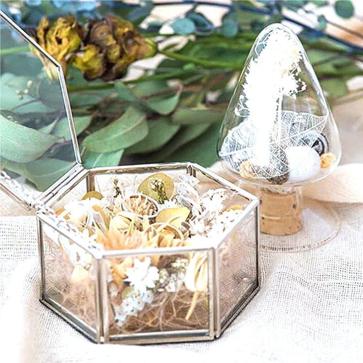 フレームガラス＆ミラーボックス 六角形 M 宝石箱 ジュエリーボックス