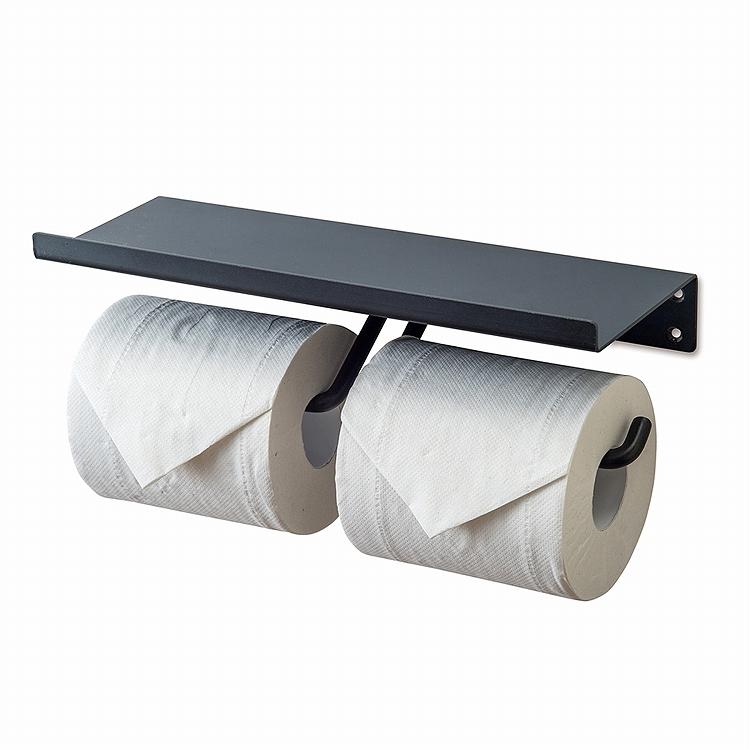 壁掛け トイレットペーパー ホルダー ダブル 2個用 壁 棚 棚付き 小物