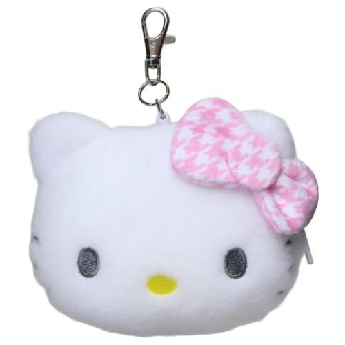 定期入れ リール付きフェイスパスケース ハローキティ 千鳥格子 ピンク