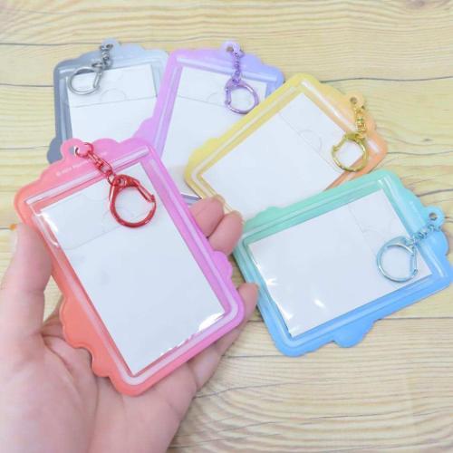 キーリング フォトフレームキーホルダー パープルxピンク ペコちゃん