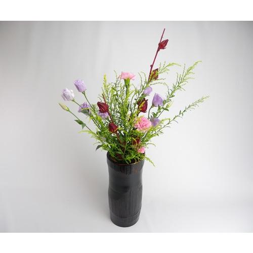 花器 寸筒 投入 塗 35cm 竹の節を生かした花入 シック ブラック 花が