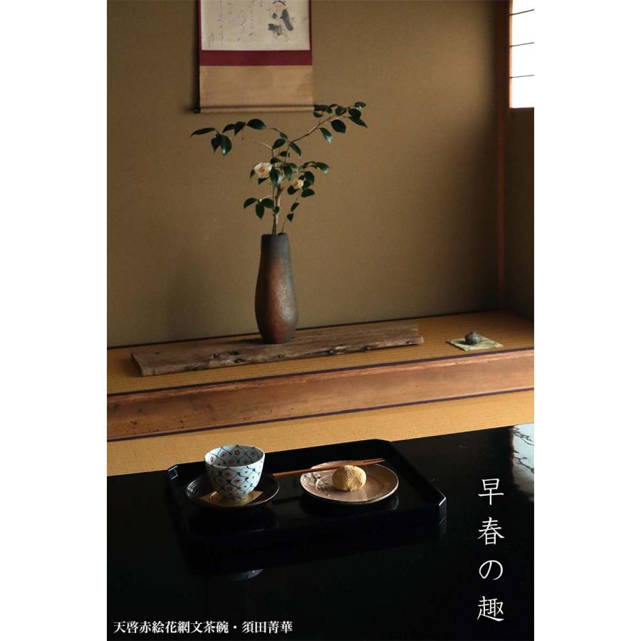 九谷焼：天啓赤絵花網文茶碗・須田菁華《汲出・ぐい呑み・8.5cm》 : 和