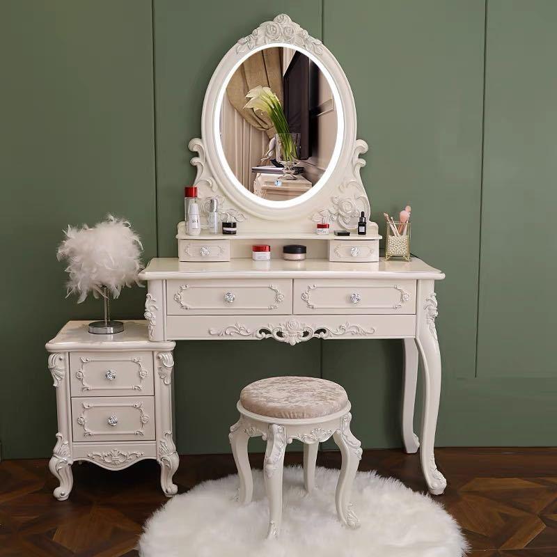アンティーク風 北欧風ドレッサー 鏡台 お姫系 コスメ台 化粧台 ロココ