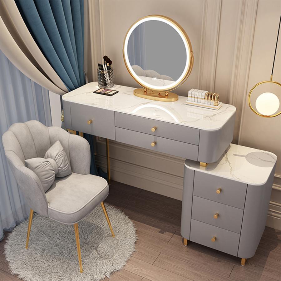 吉冨製品ドレッサー 姫系大理石調天板 LEDライト鏡 チェア選択沢山