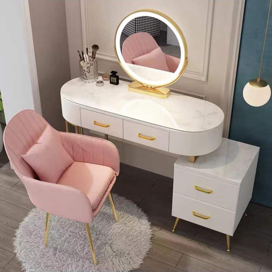 大理石調強化ガラス天板ドレッサー 化粧台 鏡台メイク台 姫デスク