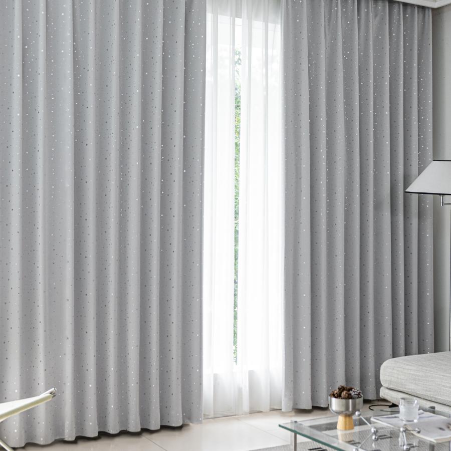 カーテン 星柄シルバー 遮光3級 生地グレー 幅100cm×丈200cm2枚 形状