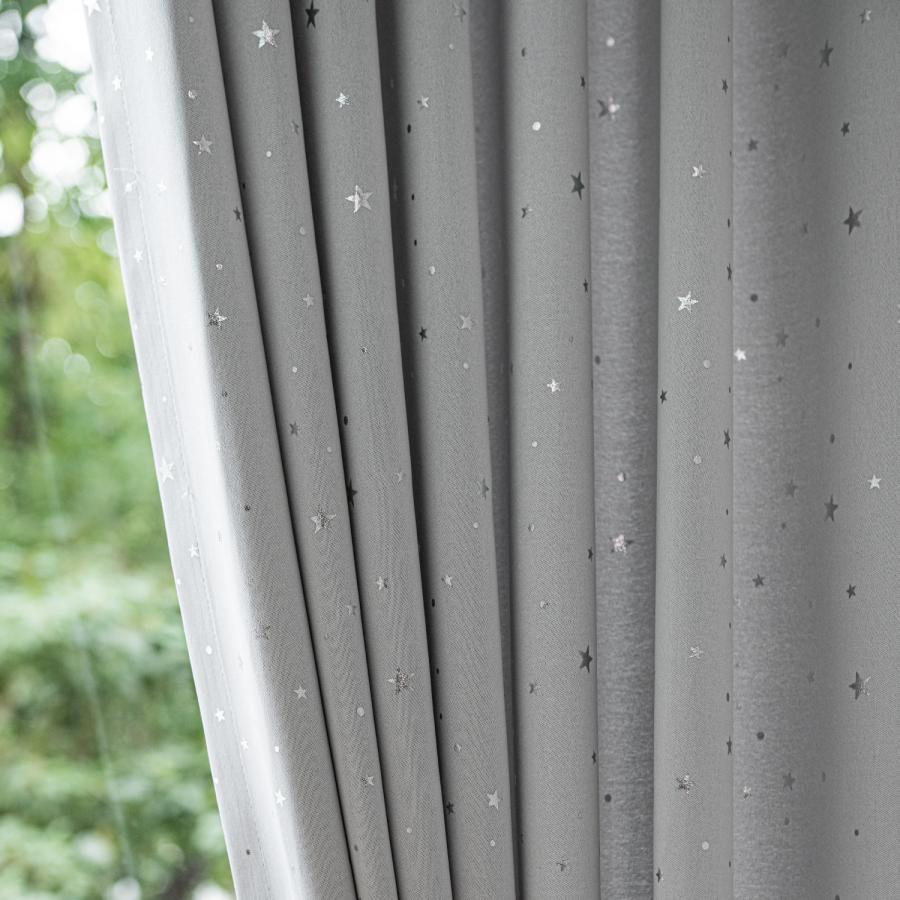 カーテン 星柄シルバー 遮光3級 生地グレー 幅100cm×丈200cm2枚 形状