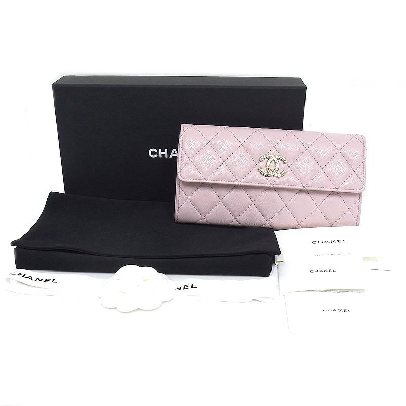 CHANEL（シャネル） ホック付き長財布 キャビアスキン マトラッセ 安全