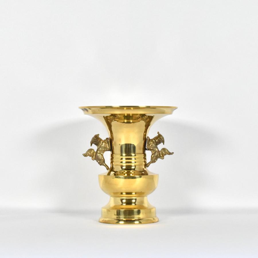 アウトレット寺院仏具】花立・獅子掛け・7寸・真鍮磨き／寺院仏具