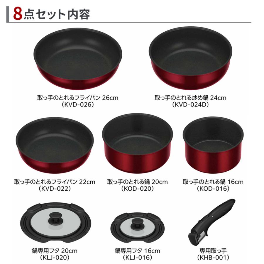 THERMOS（サーモス） IH対応 取っ手のとれる フライパン 8点セット KSD