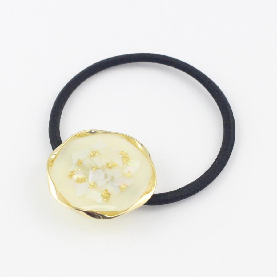 ヘアゴム/レジン風 パステル 丸型 ゴールドラメ g135☆クリーム/ピンク