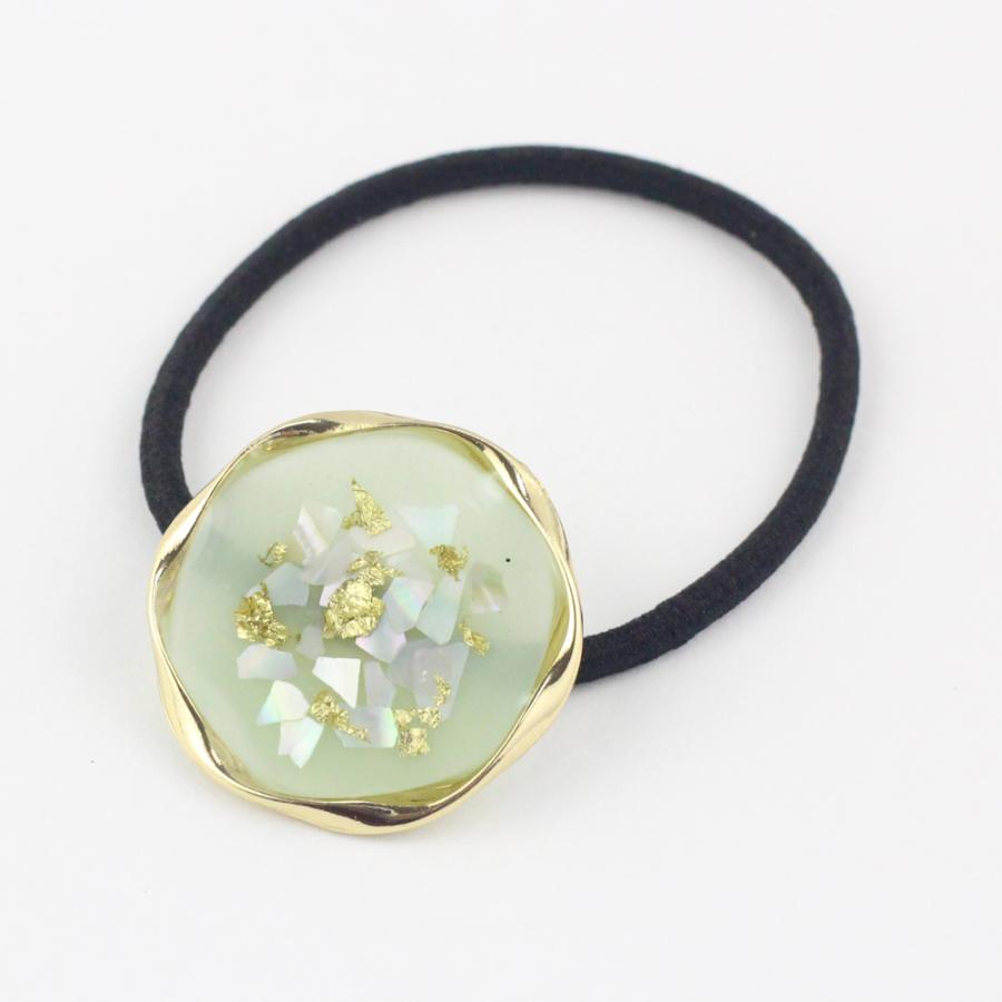 ヘアゴム/レジン風 パステル 丸型 ゴールドラメ g135☆クリーム/ピンク