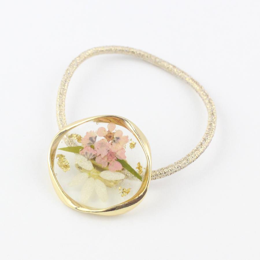 ヘアゴム/レジン風 お花 ゴールドふち g134☆白/ピンク/黄色/フラワー