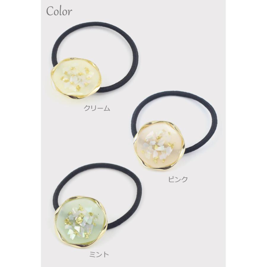 ヘアゴム/レジン風 パステル 丸型 ゴールドラメ g135☆クリーム/ピンク