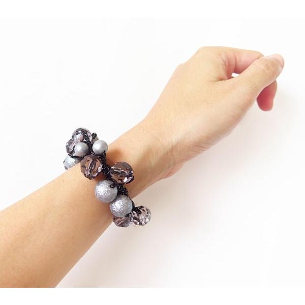 ヘアゴム メタリック調コットンパール風ボールビーズじゃらじゃらゴム