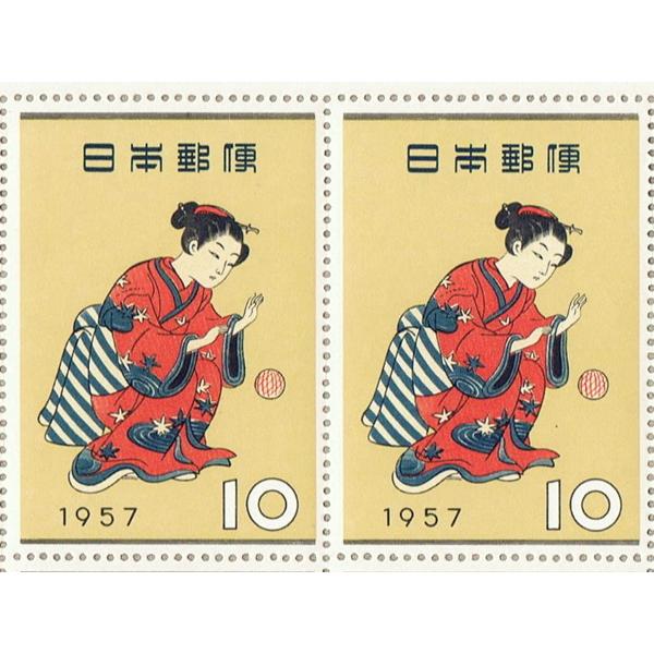 切手趣味週間 昭和32年(1957) 「まりつき」 10円切手 10面シート