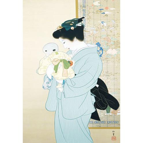 掛軸 掛け軸 本格ミニ掛軸 母子 上村松園 約横28cm×縦75cm ミニサイズ