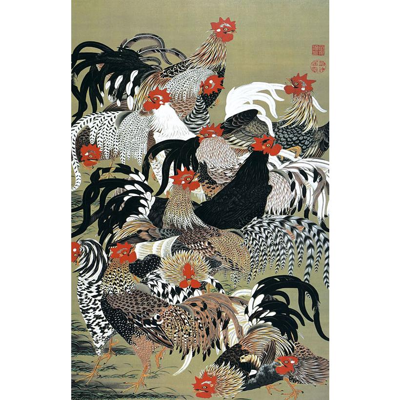 掛軸 掛け軸 和風モダン掛 群鶏図 伊藤若冲 約横28cm×縦60cm ミニ