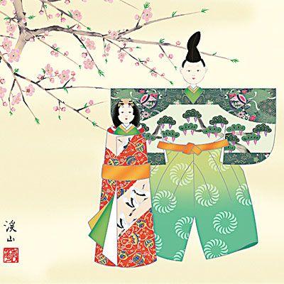 お雛様掛軸 (掛け軸) 伊藤渓山 立雛 （尺五横）約横54.5×縦120cm d4407