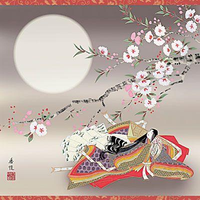 お雛様掛軸 (掛け軸) 西尾香悦 紫式部〜式部雛〜 （尺八横）約横65×縦