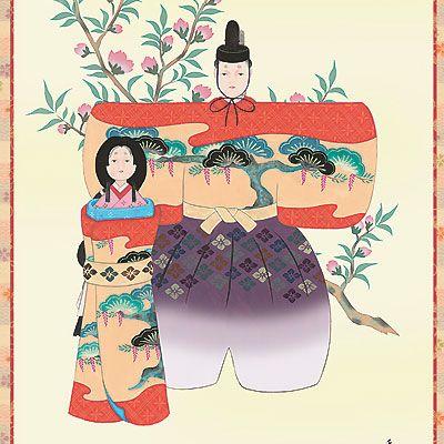 お雛様掛軸 (掛け軸) 野川秀華 立雛 （尺五立）約横54.5×縦190cm d4304