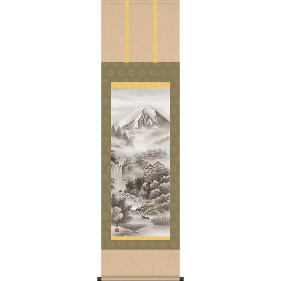 掛軸 (掛け軸) 富士山水 井原蒼竹 尺三立 約横44.5×縦164cm d9718 山水