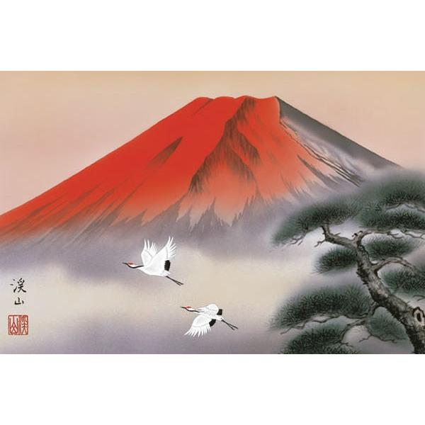 掛軸 (掛け軸) 赤富士飛翔 伊藤渓山 約横44.5cm×縦39cm（専用スタンド