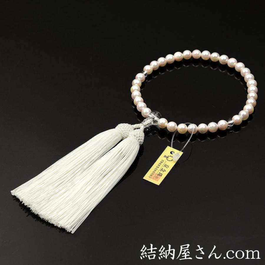 数珠 念珠 本真珠 本水晶仕立 正絹枝垂房（桐箱付）（略式数珠（女性用
