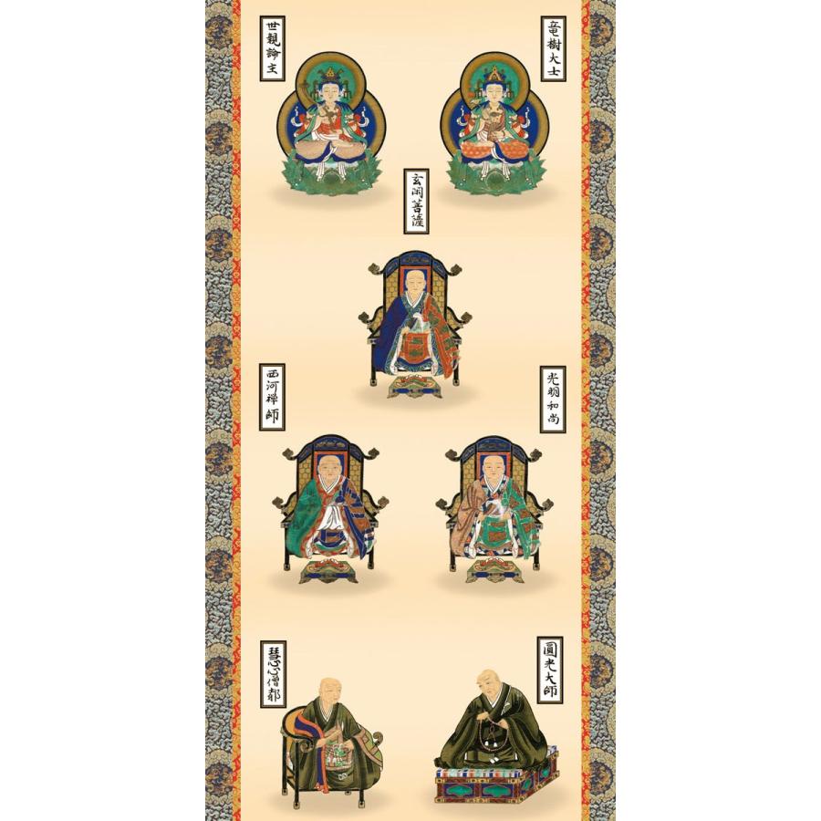 掛軸 (掛け軸) 親鸞七高僧 山村観峰 尺五立 約横54.5×縦190cm g4299