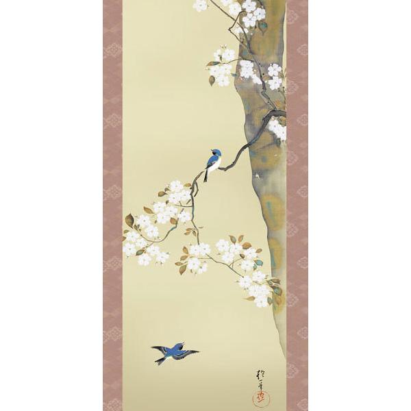 掛軸 (掛け軸) 桜に小禽図 酒井抱一 尺五立 約横54.5cm×縦190cm g6237