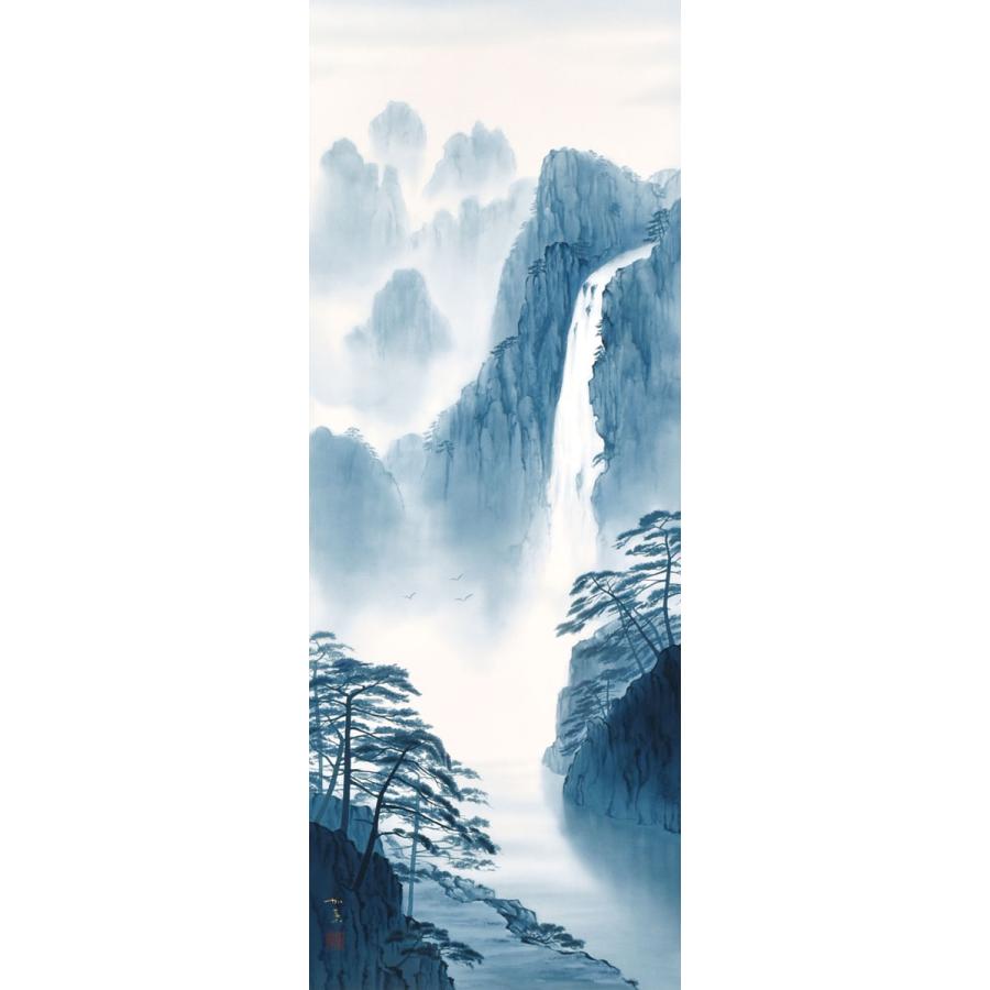 掛軸 (掛け軸) 瀑布山水図 白木加葉 尺五立 約横54.5cm×縦190cm p9930