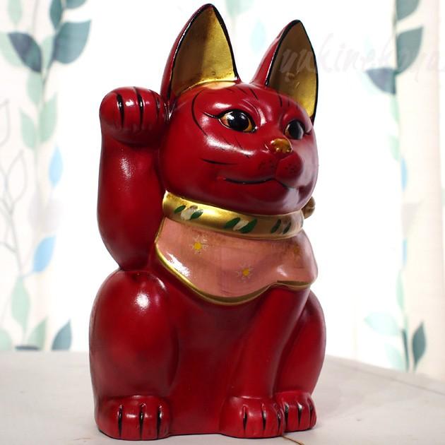 古色三河 招き猫 大正ロマンの復刻版 レトロ招き猫 赤猫 大 日本製