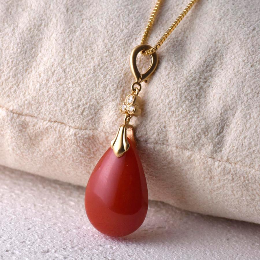 K18 フラットドロップ 血赤珊瑚 ペンダントトップ : ユキコ オオクラ
