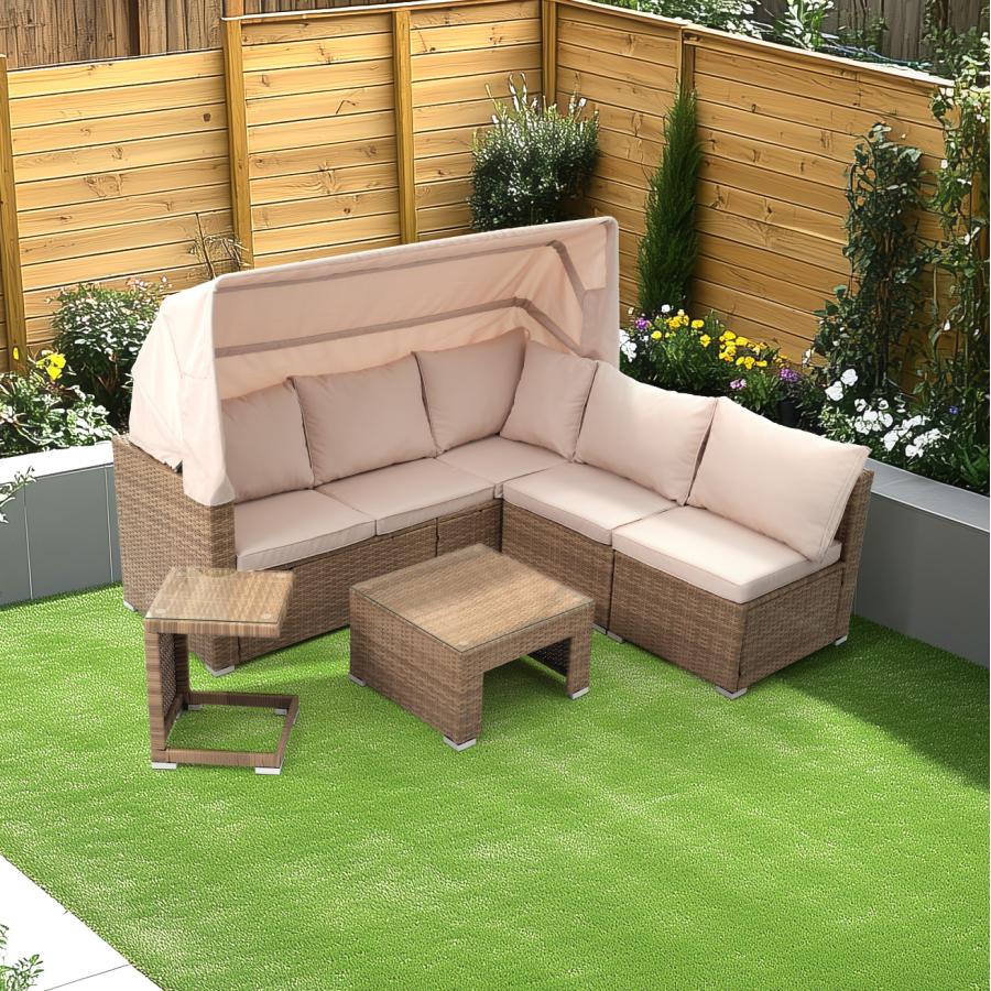 数限定値下げ】ラタン調 ソファー パラソル 5点 ガーデンソファ